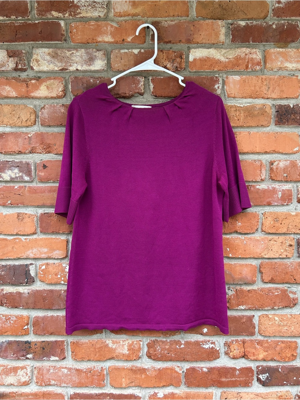 Coldwater Creek Women's Silk Blend Purple Short-Sleeve Knit Sweater Top L